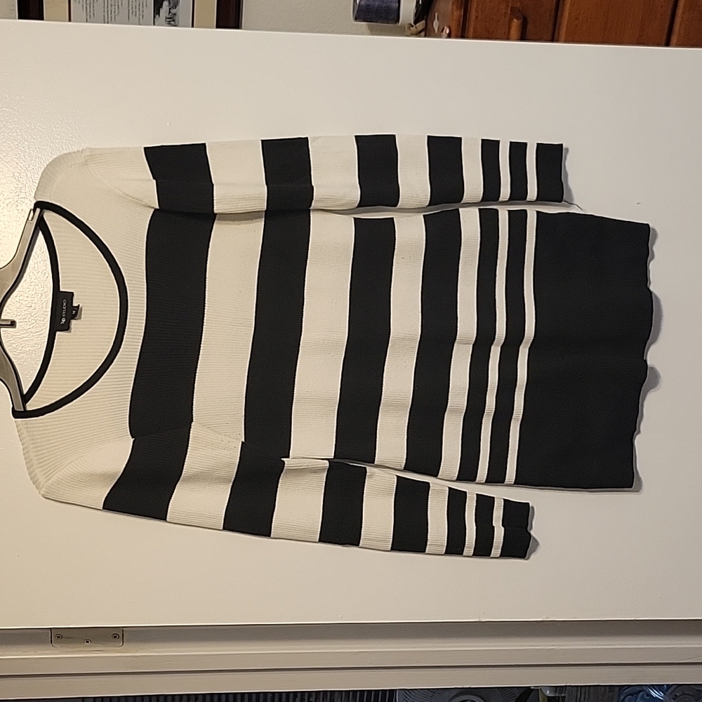 Long black and white sweater